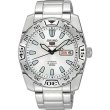 Stainless Steel Seiko 5 Sports Automatic White Dial Day Date