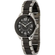 Steel by Design Ceramic Link Watch with Crystal Dial - Black - One Size
