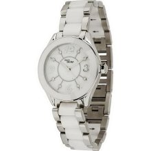 Steel by Design Ceramic Link Watch with Crystal Dial - White - One Size