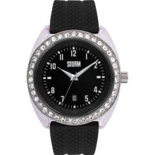 Storm Pop Crystal Women's Quartz Watch With Black Dial Analogue Display And Black Rubber Strap 47054/Bk