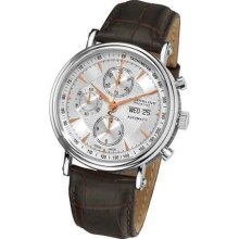 Stuhrling 363 331k29 Prestige Auto Ss Case White Dial Brown Leather Mens Watch