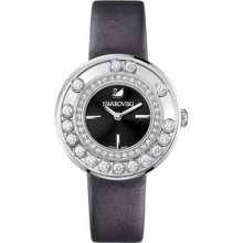 Swarovski Stainless Steel Grey Leather Crystal Black Watch 1160306
