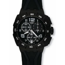 Swatch Mens Mister Chrono Black Dial Watch - Black Strap