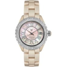 Swiss Legend Karamica Women's Beige Ceramic Diamond Watch ...