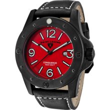 Swiss Legend Men's Conqueror Red Dial Black Leather