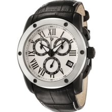 Swiss Legend Men's Traveler Chronograph White Textured Dial Black Leather Strap