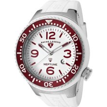 SWISS LEGEND Watches Men's Neptune White Dial Maroon Bezel White Silic