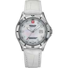 Swiss Military Ladies' Flagship Mother of Pearl Crystal Set Leather Strap 6-6161.7.04.001 Watch