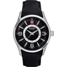 Swiss Military Men's Navalus Black Dial Stainless Steel 24 Hour Subdial Leather 6-4155.04.007 Watch