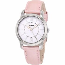 T2n684 Timex Classics Watch Womens Textured Dial Pink Leather Strap Roman Number