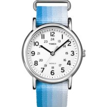 T2n748 Timex Weekender Slip Through Womens Blue Nylon Strap White Dial Indiglo