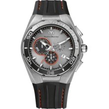 TechnoMarine Cruise Steel Evolution Chrono 45mm Watch - Grey/Orange Dial, Black Silicon Strap 112006 Chronograph Sale Authentic