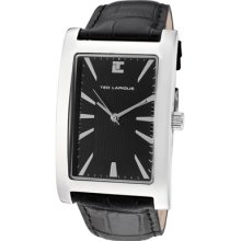 Ted Lapidus Watches Men's Black Textured Dial Black Leather Black Leat