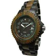 Tense Wood Mens Sandalwood Sport Wood Watch - Two-tone Bracelet - Dark Dial - G4100DG