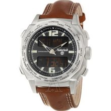 Timberland Men's 'steprock' Stainless Steel And Leather Quartz Digital Chronogra