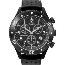 TIMEX Chronograph New Analog Round Mens Steel Watch Black Rubber Band Indiglo