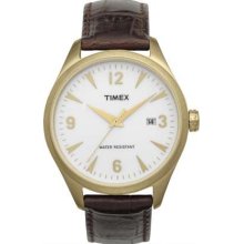Timex Gents Gold Plated Steel Case Leather Strap T2N532 Watch