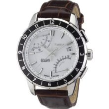 Timex Iq - Mens Brown Leather Strap White Dial Watch - T2n496