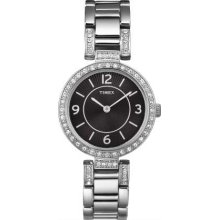 Timex Ladies Black Dial Crystal Bezel Analogue T2N453 Watch