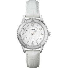 Timex Ladies' Sport White Dial Leather Strap T2P022 Watch