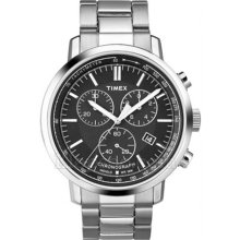 Timex Mens Classics Dress Chronograph Black Indiglo Dial Stainless Steel Watch
