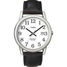 Timex Men's Easy Reader Silvertone Case Black Leather Strap Watch (White/Silver/Black)