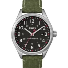 Timex Originals Unisex Quartz Watch With Black Dial Analogue Display And Green Leather Strap T2n349zb