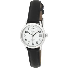 Timex T2H331 Women's Easy Reader White Dial Black Leather Strap Stainl