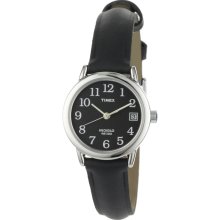 Timex T2N525 Women's Elevated Classics Black Dial Black Leather Strap