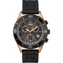 Timex Watch, Mens Premium Originals Sport Chronograph Black Silicone S