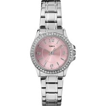 Timex Women's Crystal Accent Pink Dial Watch, Silver-Tone Stainless