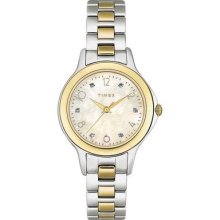 Timex Womens Diamond Accented Mother-of-pearl Dial Two Tone Watch T2m579