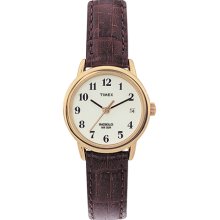 Timex Women's Easy Reader T20071 Brown Leather Quartz Watch with White Dial