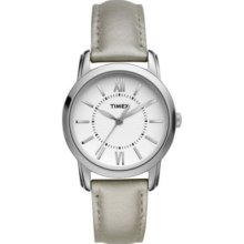 Timex Women's T2N683 Style Chic Silver Leather Strap Watch