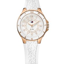 Tommy Hilfiger Round Silicone Strap Watch White/ Rose Gold