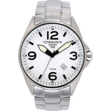Torgoen Swiss T10205 Men's 45Mm Aviation Watch With Brushed Stainless Case, White Dial And Brushed Stainless Steel Bracelet