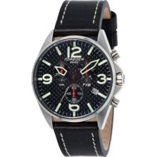 Torgoen T16 Watch - Black Leather Strap, Steel Case, Black Face