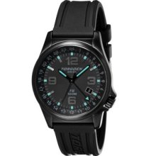 Torgoen T5 Zulu Time Watch - Black Polyurethane Strap, Black Case, Black/Teal Dials