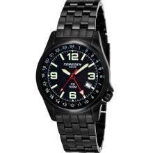 Torgoen T5 Zulu Time Watch - Black Steel Bracelet, Black Case, White Dials