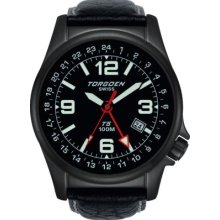 Torgoen T5 Zulu Time Watch - Black Leather, Black Case, Black Face