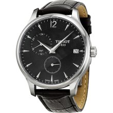 Tradition GMT Men's Quartz Watch - Black Dial With Black Leather Strap