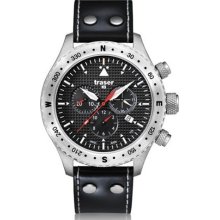 Traser Mens Aviator Jungmann Chronograph Stainless Watch - Black Leather Strap - Black Dial - T5302.753.4P.11