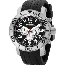 TW Steel Men's Large Steel Black Dial Strap Chrongraph TW72