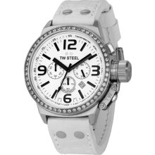 TW Steel Men's Large Steel White Dial Grandeur Strap Chrongraph with Zirconias TW10