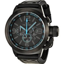 TW Steel Men's Stainless Steel Case Chronograph Black Dial Light Blue Hands Leather Strap Date Display TW904