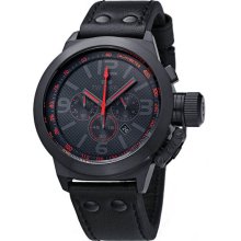 TW Steel Men's Stainless Steel Case Chronograph Black Dial Red Hands Leather Strap Date Display TW902