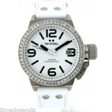 Tw Steel Tw35 Canteen Date 45mm White Leather Swarovski Ladies Canteen Fast Ship