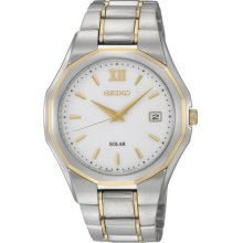 Two Tone Stainless Steel Quartz Solar White Dial Date Display