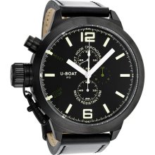 U-Boat Black-Green Dial Chronograph Black Leather Mens Watch 300