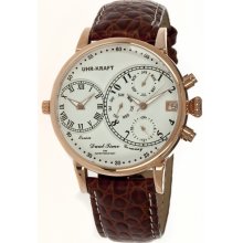 Uhr-Kraft Mens Dualtimer Stainless Watch - Brown Leather Strap - White Dial - UHR27104/1RG